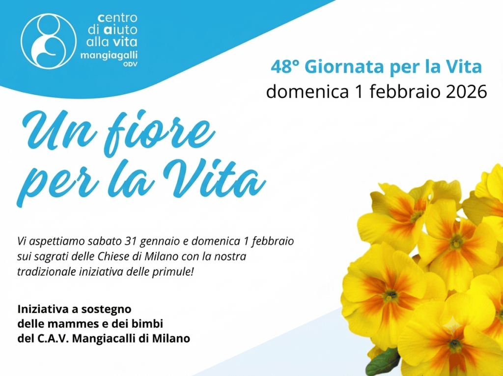 Locandina della 48ª edizione di 'Un Fiore per la Vita' 2026 del CAV Mangiagalli